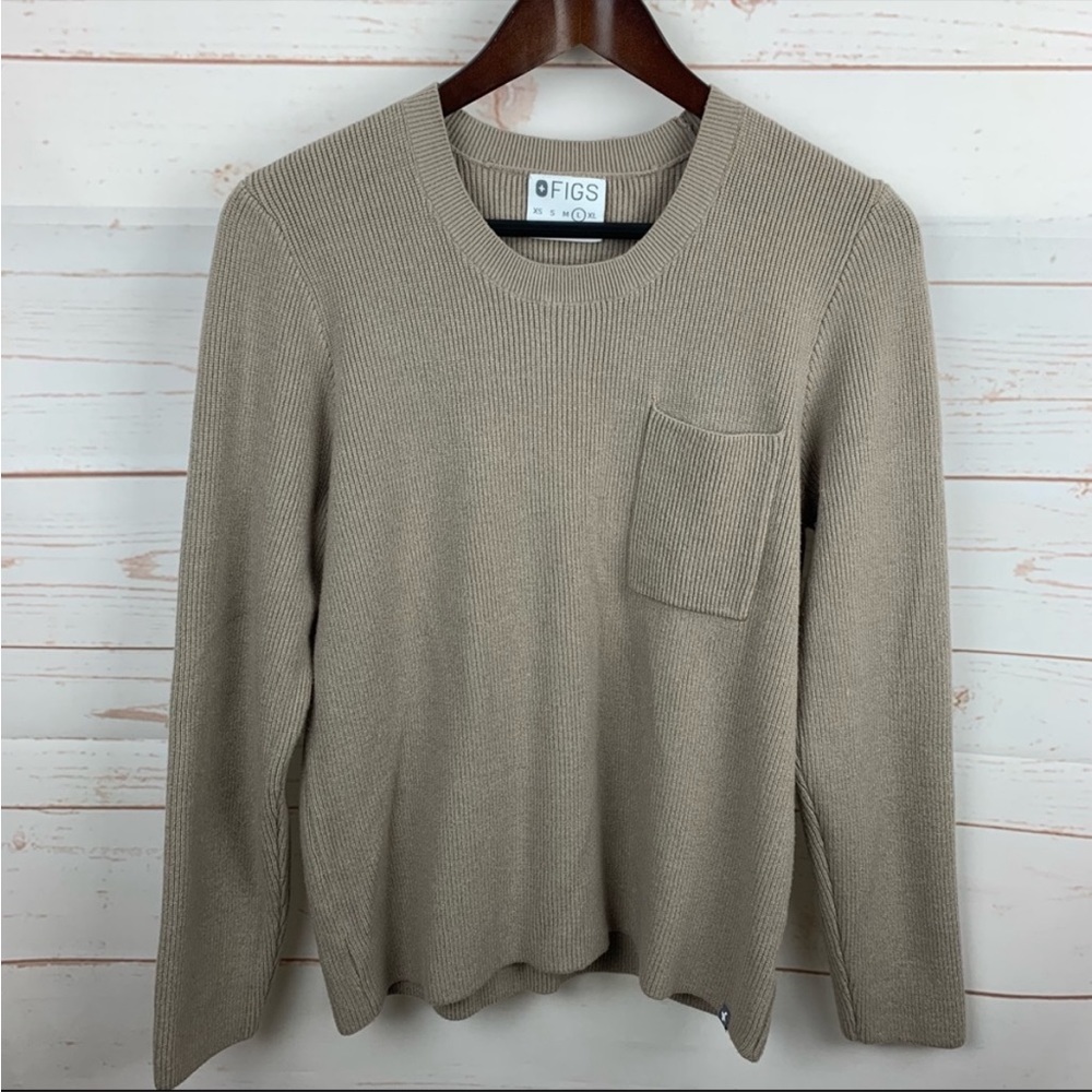 Figs | Khaki Tan Ribbed Pullover Sweater